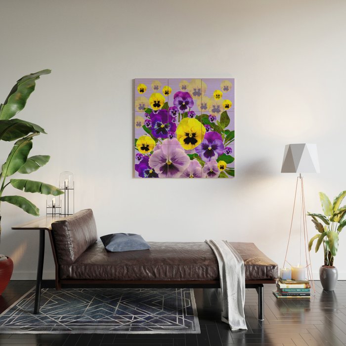 SPRING PURPLE & YELLOW PANSY FLOWERS Wood Wall Art Gallery Image 2