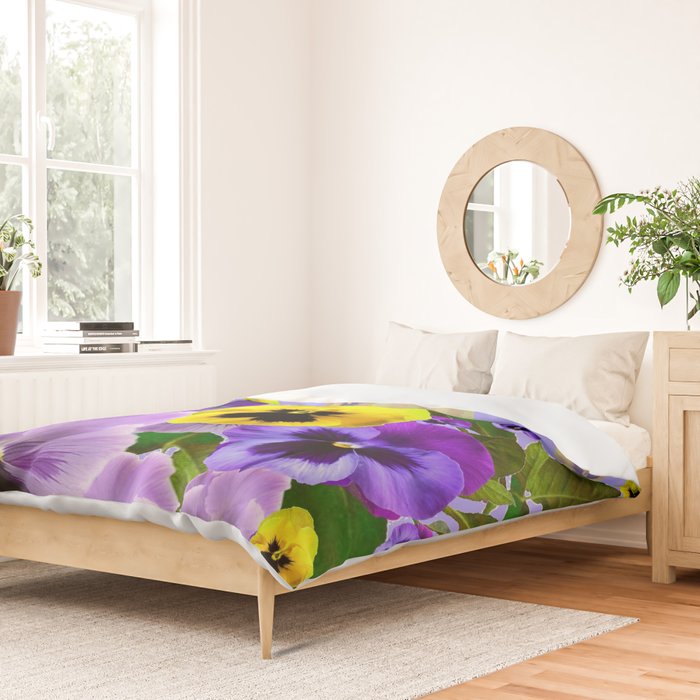 SPRING PURPLE & YELLOW PANSY FLOWERS Duvet Cover Gallery Image 2