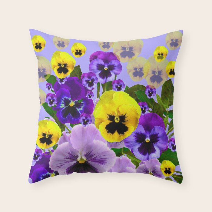 SPRING PURPLE & YELLOW PANSY FLOWERS Throw Pillow Gallery Image 1