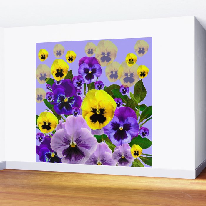 SPRING PURPLE & YELLOW PANSY FLOWERS Wall Mural Gallery Image 2