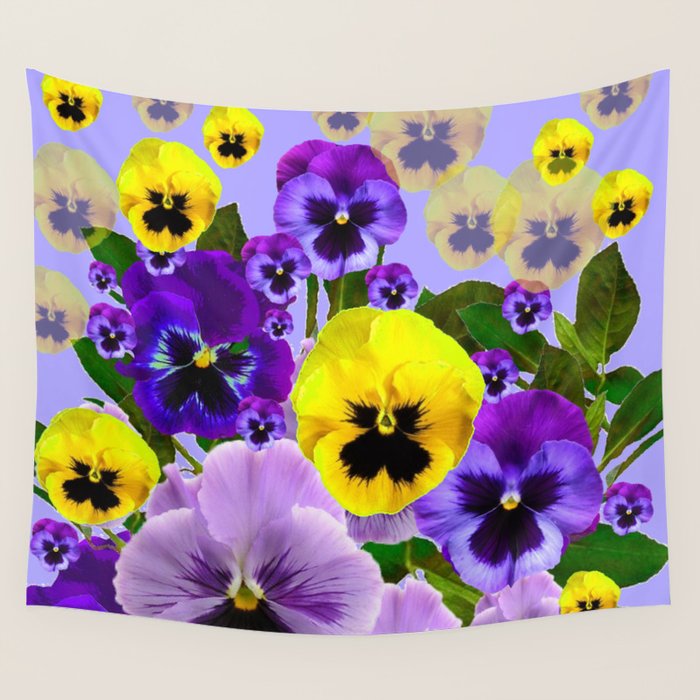 SPRING PURPLE & YELLOW PANSY FLOWERS Wall Tapestry Gallery Image 4