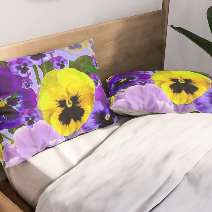 SPRING PURPLE & YELLOW PANSY FLOWERS Pillow Sham Gallery Image 2