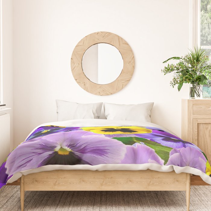 SPRING PURPLE & YELLOW PANSY FLOWERS Duvet Cover Gallery Image 3