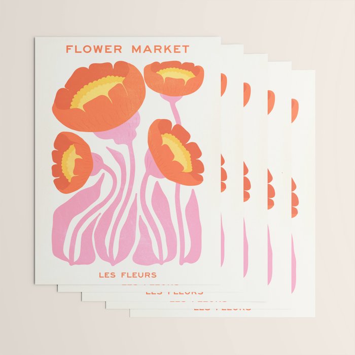 Coral Cosmos: Les Fleurs | Flower Market 05 | Spring Summer 23 Wrapping Paper Gallery Image 3