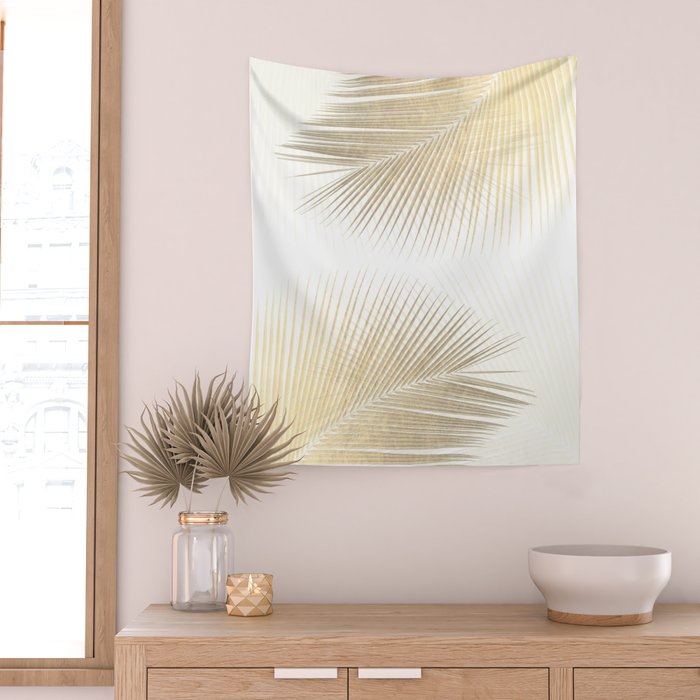 Palm leaf synchronicity - gold Wall Tapestry Gallery Image 2