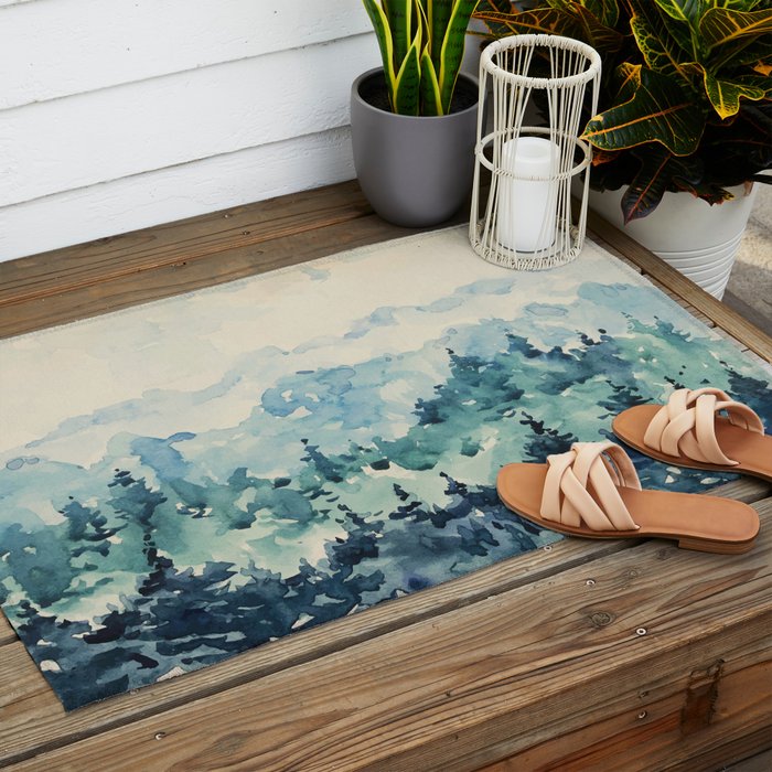 Watercolor Pine Trees 2 Outdoor Rug Gallery Image 2
