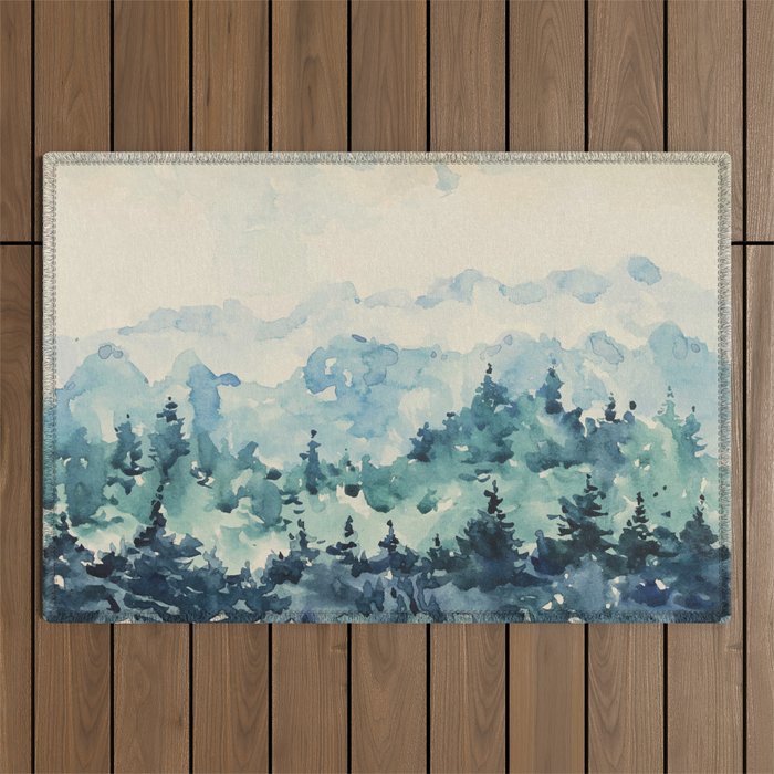 Watercolor Pine Trees 2 Outdoor Rug Gallery Image 1