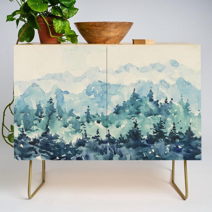Watercolor Pine Trees 2 Credenza Gallery Image 1