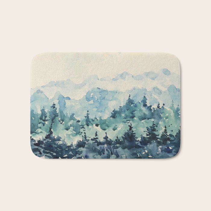 Watercolor Pine Trees 2 Bath Mat Gallery Image 1