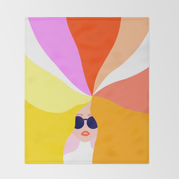 Girl Power - Rainbow Hair #girlpower Throw Blanket Gallery Image 2