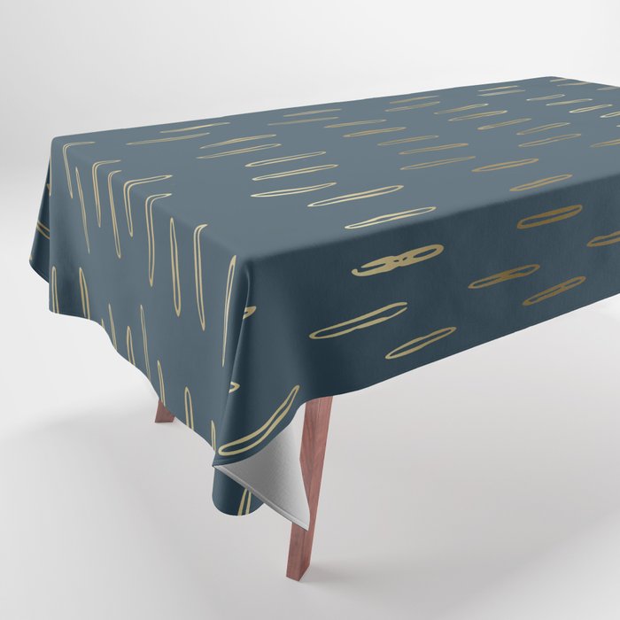 Raindrops, Mudcloth, Teal and Gold, Boho Wall Art Tablecloth Gallery Image 1