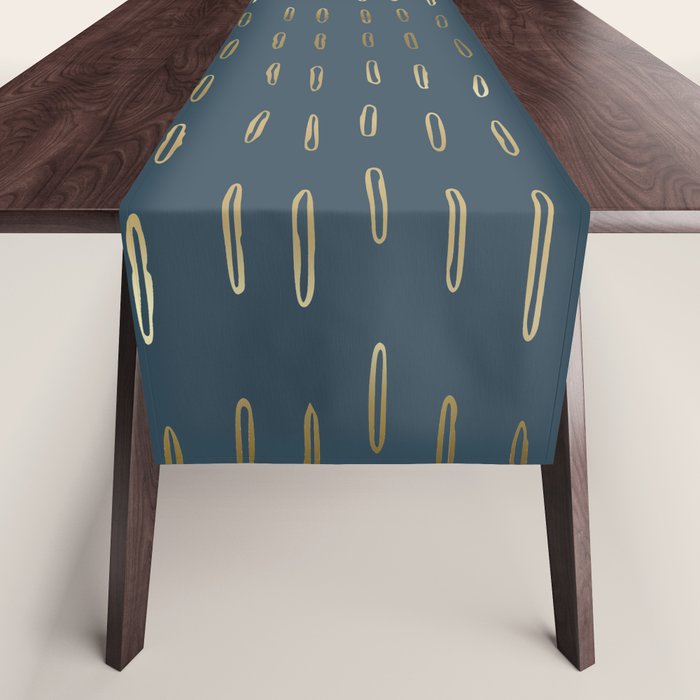 Raindrops, Mudcloth, Teal and Gold, Boho Wall Art Table Runner Gallery Image 1