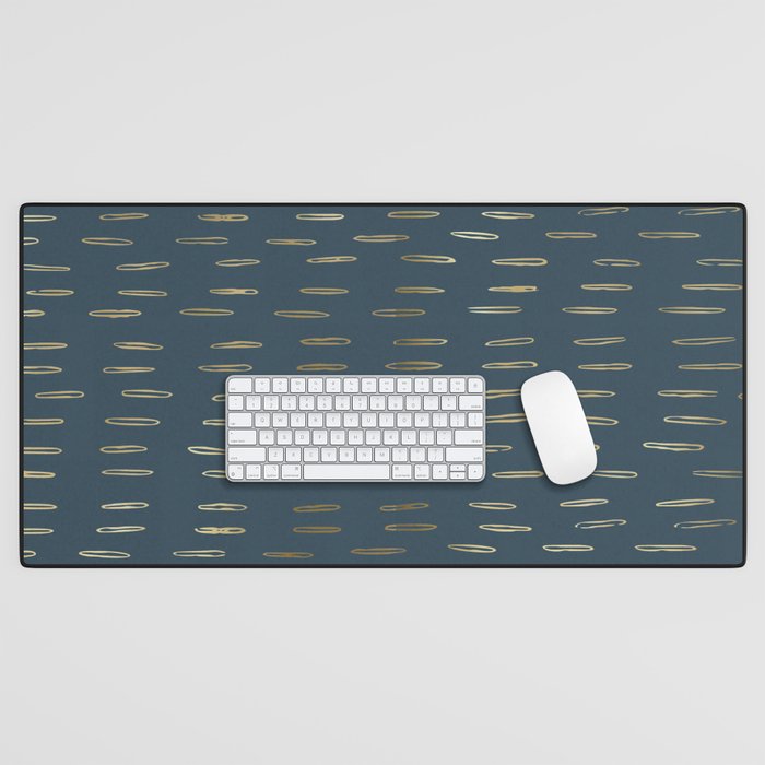 Raindrops, Mudcloth, Teal and Gold, Boho Wall Art Desk Mat Gallery Image 1