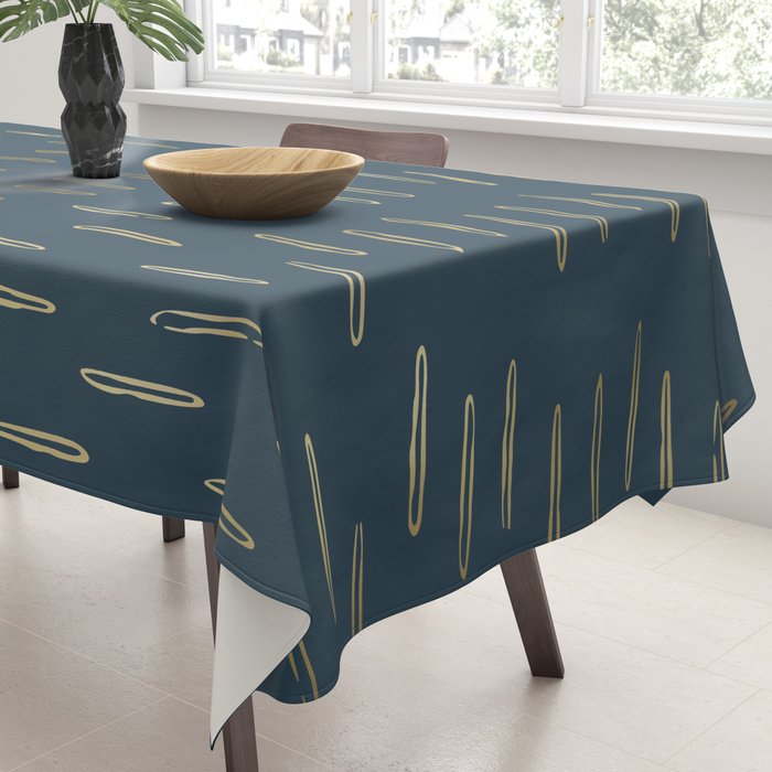 Raindrops, Mudcloth, Teal and Gold, Boho Wall Art Tablecloth Gallery Image 3