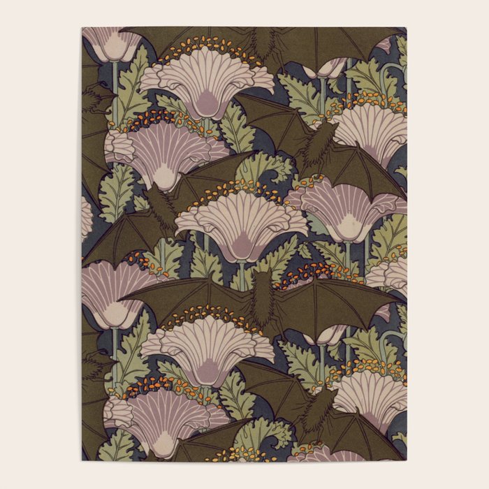 Vintage Art Deco Bat and Flowers Poster Gallery Image 1