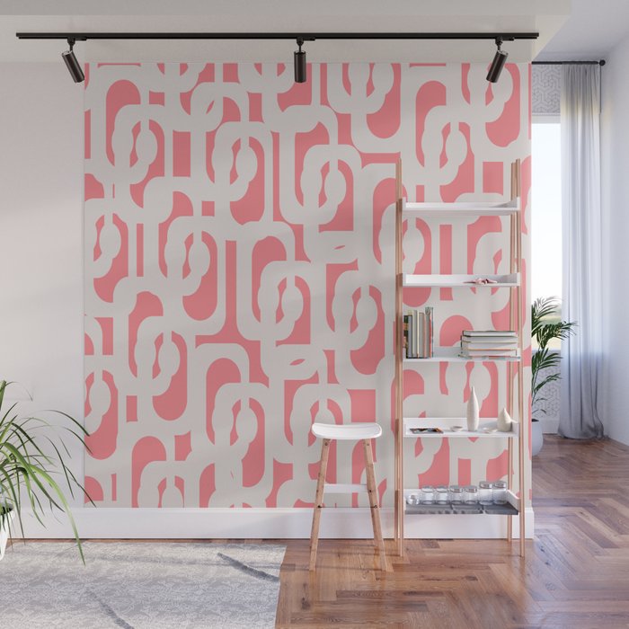 Mid Century Modern Contemporary Loop Pattern in Pink Wall Mural Gallery Image 1