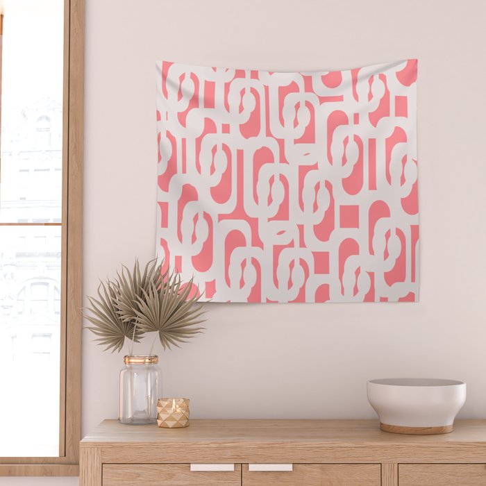 Mid Century Modern Contemporary Loop Pattern in Pink Wall Tapestry Gallery Image 2