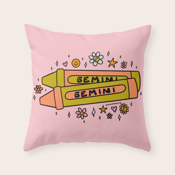 Gemini Crayon Throw Pillow Gallery Image 1