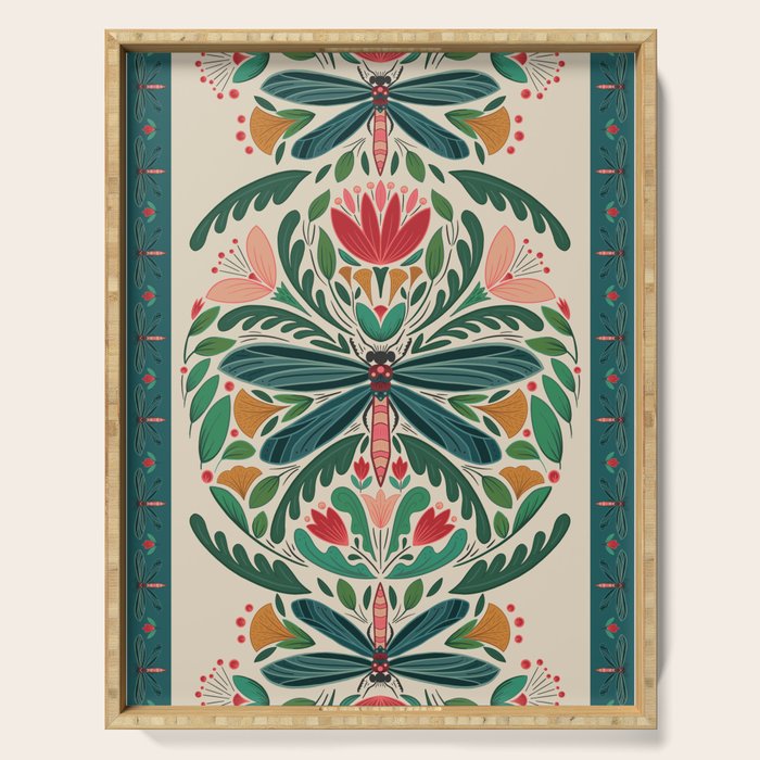 Dragonfly Folk Design Serving Tray Gallery Image 1