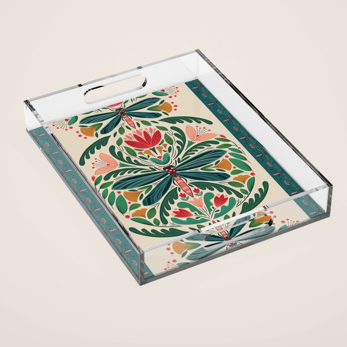 Dragonfly Folk Design Acrylic Tray Gallery Image 1
