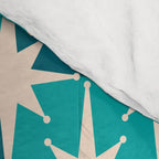Mid Century Modern Atomic Stars Retro Checkered Starbursts Teal Blue and Cream Pattern Comforter Gallery Image 4