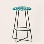 Mid Century Modern Atomic Stars Retro Checkered Starbursts Teal Blue and Cream Pattern Stool Gallery Image 1