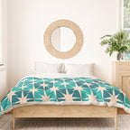 Mid Century Modern Atomic Stars Retro Checkered Starbursts Teal Blue and Cream Pattern Duvet Cover Gallery Image 3