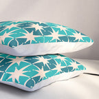 Mid Century Modern Atomic Stars Retro Checkered Starbursts Teal Blue and Cream Pattern Pillow Sham Gallery Image 3