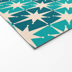 Mid Century Modern Atomic Stars Retro Checkered Starbursts Teal Blue and Cream Pattern Welcome Mat Gallery Image 2