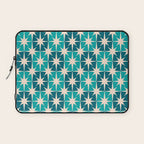 Mid Century Modern Atomic Stars Retro Checkered Starbursts Teal Blue and Cream Pattern Laptop Sleeve Gallery Image 1