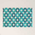 Mid Century Modern Atomic Stars Retro Checkered Starbursts Teal Blue and Cream Pattern Welcome Mat Gallery Image 1
