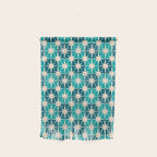 Mid Century Modern Atomic Stars Retro Checkered Starbursts Teal Blue and Cream Pattern Wall Hanging Gallery Image 1