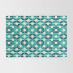 Mid Century Modern Atomic Stars Retro Checkered Starbursts Teal Blue and Cream Pattern Rug Gallery Image 2