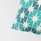 Mid Century Modern Atomic Stars Retro Checkered Starbursts Teal Blue and Cream Pattern Pillow Sham Gallery Image 4