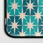 Mid Century Modern Atomic Stars Retro Checkered Starbursts Teal Blue and Cream Pattern Laptop Sleeve Gallery Image 3