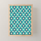 Mid Century Modern Atomic Stars Retro Checkered Starbursts Teal Blue and Cream Pattern Mini Art Print Gallery Image 1