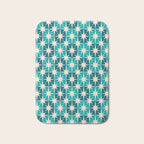 Mid Century Modern Atomic Stars Retro Checkered Starbursts Teal Blue and Cream Pattern Bath Mat Gallery Image 1