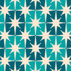 Mid Century Modern Atomic Stars Retro Checkered Starbursts Teal Blue and Cream Pattern Coffee Mug Gallery Image 2