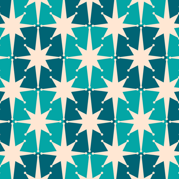 Mid Century Modern Atomic Stars Retro Checkered Starbursts Teal Blue and Cream Pattern Coffee Mug Gallery Image 2