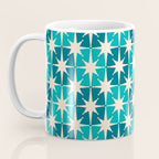 Mid Century Modern Atomic Stars Retro Checkered Starbursts Teal Blue and Cream Pattern Coffee Mug Gallery Image 3
