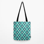 Mid Century Modern Atomic Stars Retro Checkered Starbursts Teal Blue and Cream Pattern Tote Bag Gallery Image 2