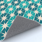 Mid Century Modern Atomic Stars Retro Checkered Starbursts Teal Blue and Cream Pattern Rug Gallery Image 4