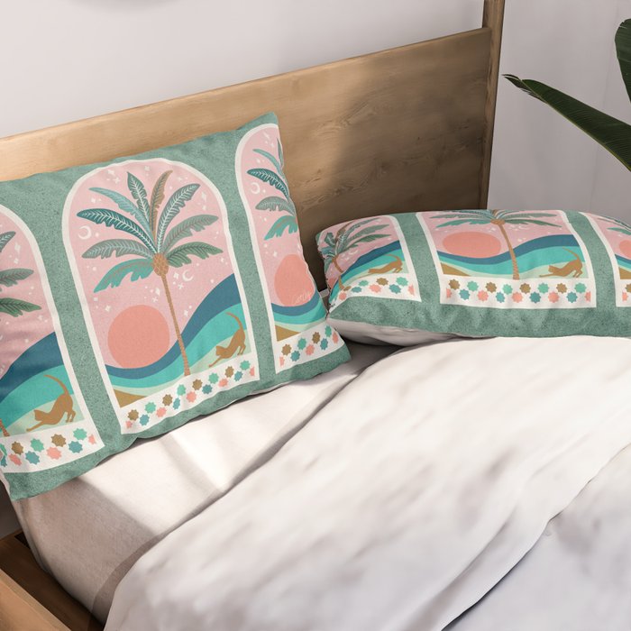 Moorish Framed Palm Tree - Mint & Blush Pillow Sham Gallery Image 2