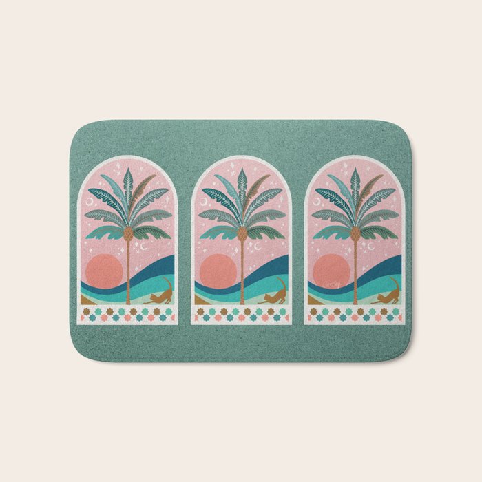 Moorish Framed Palm Tree - Mint & Blush Bath Mat Gallery Image 1
