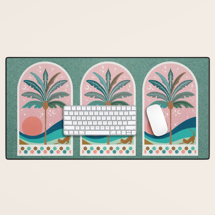 Moorish Framed Palm Tree - Mint & Blush Desk Mat Gallery Image 1