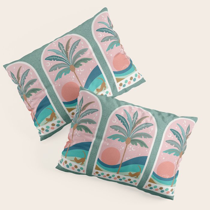 Moorish Framed Palm Tree - Mint & Blush Pillow Sham Gallery Image 3