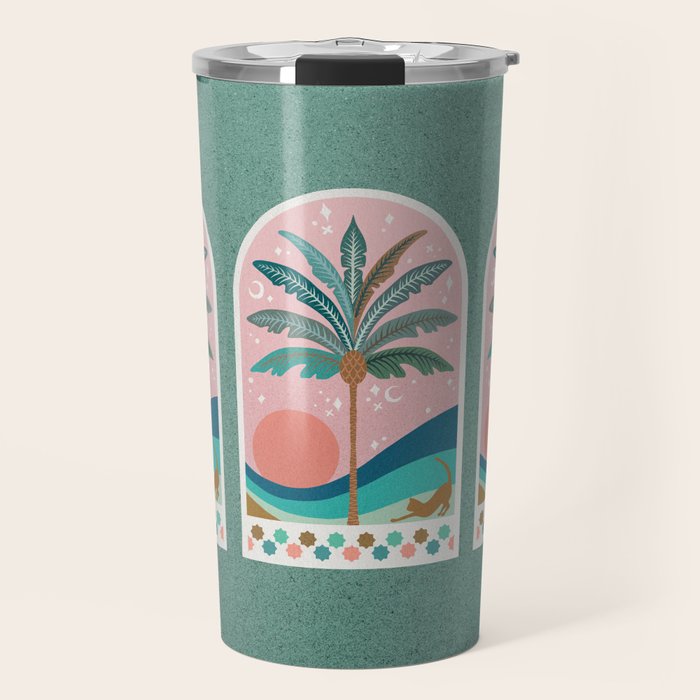 Moorish Framed Palm Tree - Mint & Blush Travel Mug Gallery Image 1