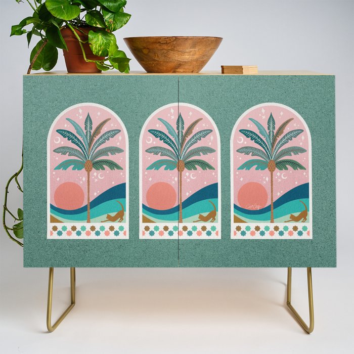 Moorish Framed Palm Tree - Mint & Blush Credenza Gallery Image 1