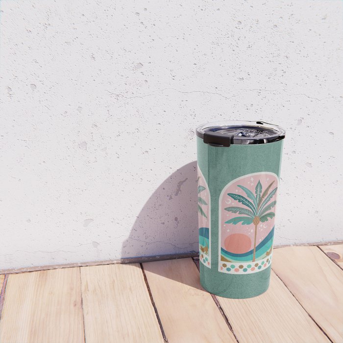 Moorish Framed Palm Tree - Mint & Blush Travel Mug Gallery Image 4