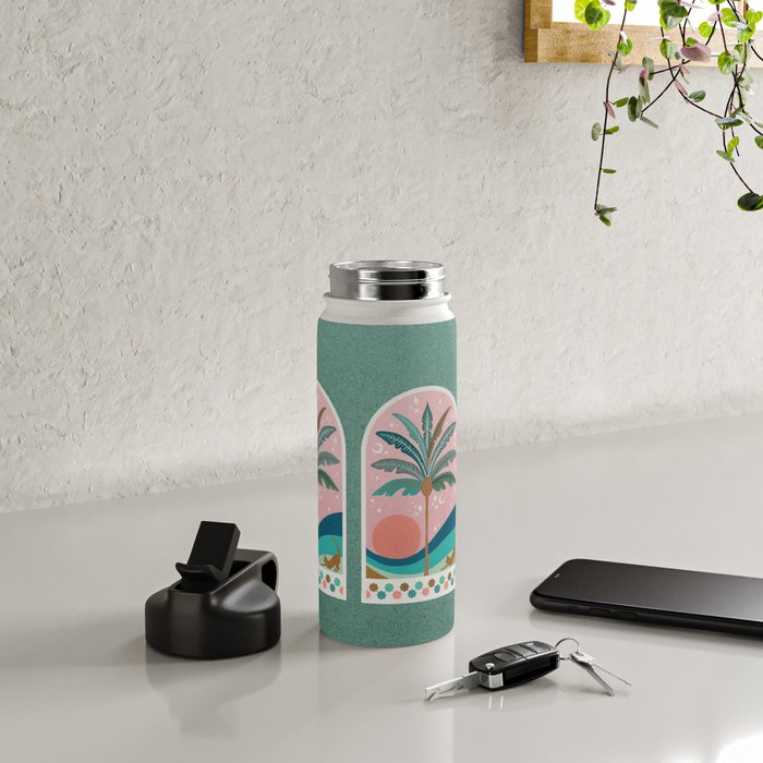 Moorish Framed Palm Tree - Mint & Blush Water Bottle Gallery Image 4